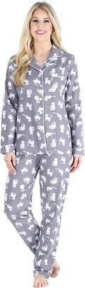 Womens Cotton Flannel Long Sleeve Button-Down Pajama Set - Soft