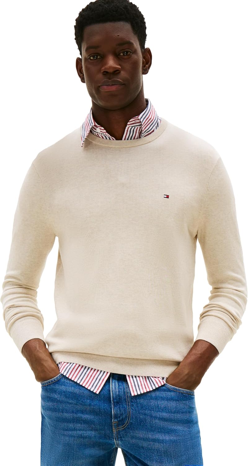 Tommy Hilfiger Mens Cotton Solid Crewneck Sweater for Comfort
