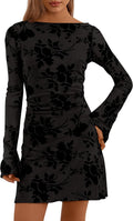 Women's Floral Long Sleeve Bodycon Mini Dress - Fall Night Out