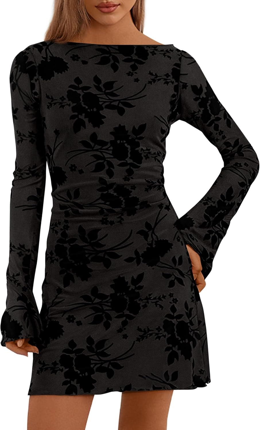 PRETTYGARDEN Women's Floral Long Sleeve Mini Dress for Fall