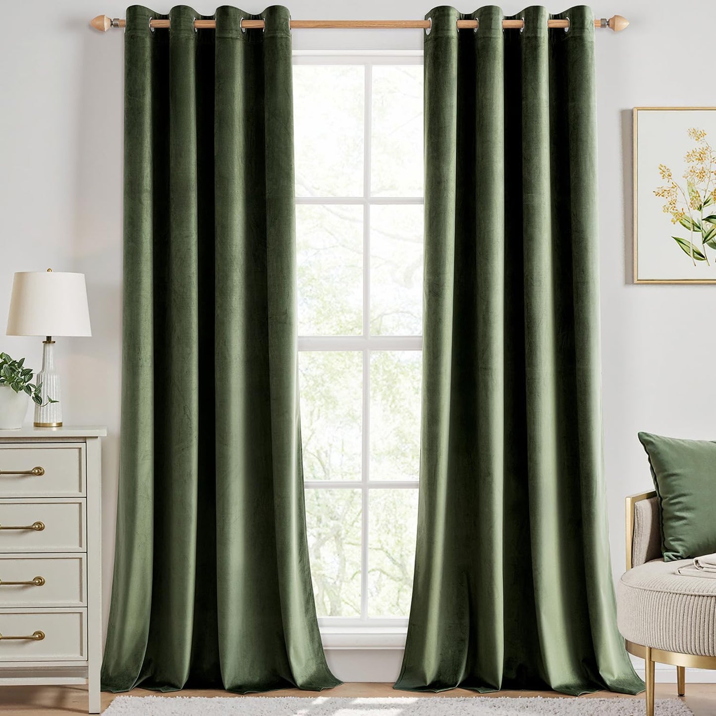 Olive Green Velvet Curtains for Bedroom and Living Room Decor