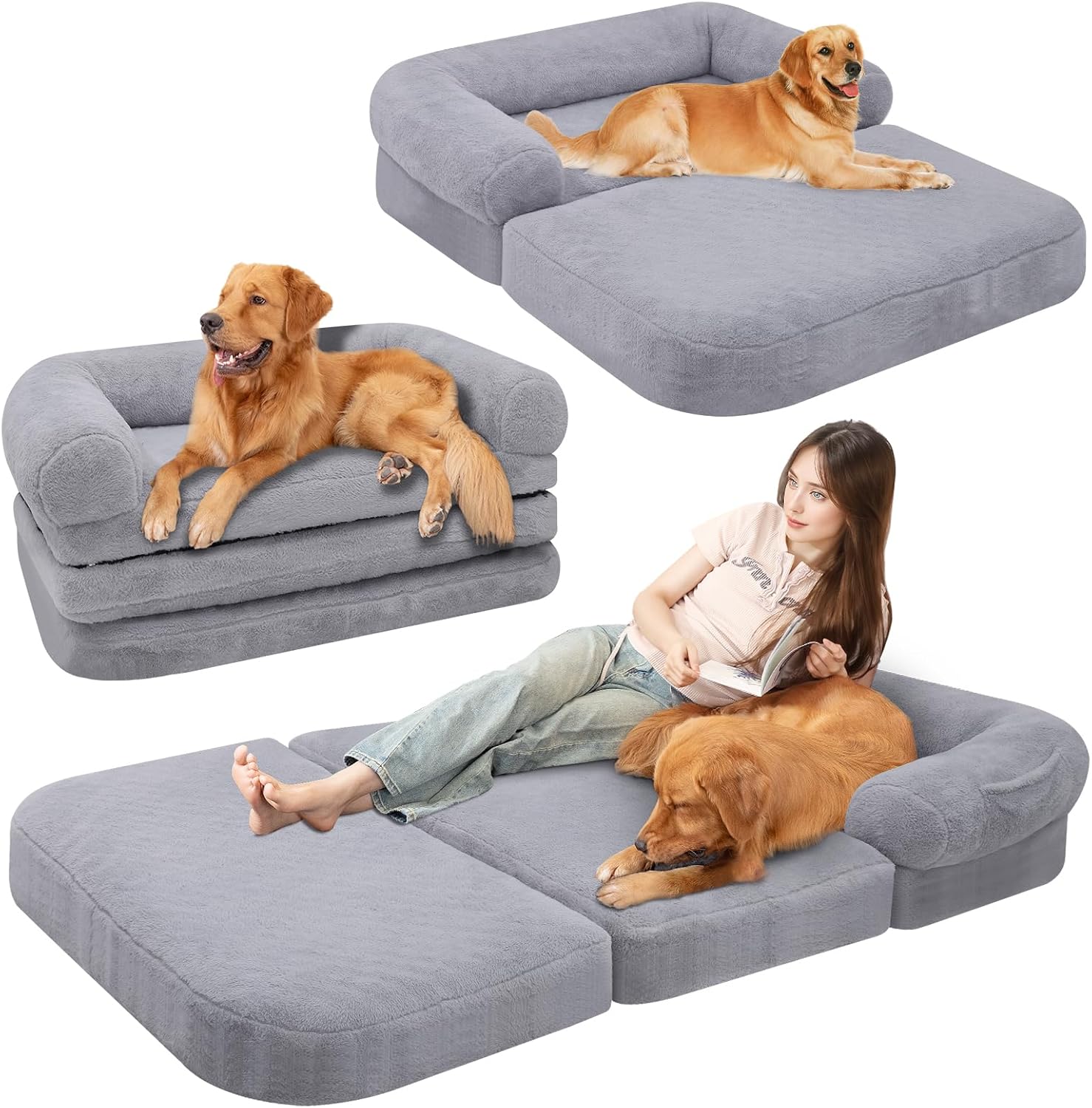 Foldable Human Dog Sofa Bed for Comfortable Pet Relaxation