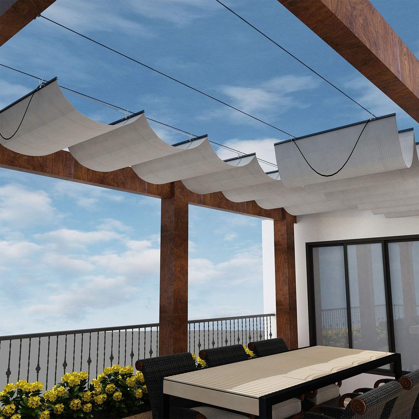7ft x 16ft Retractable Sun Shade Canopy Cover for Outdoor Use