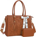 Laptop Bag for Women PU Leather Tote with Embossed Hibiscus - Fits