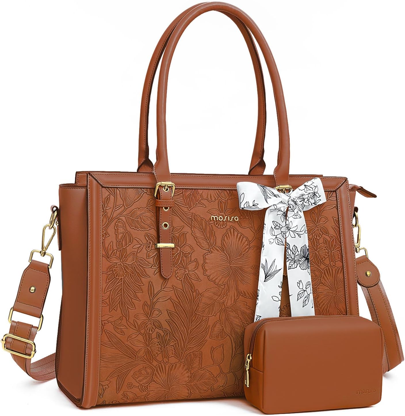 Stylish MOSISO Laptop Bag for Women with Retro Hibiscus Design