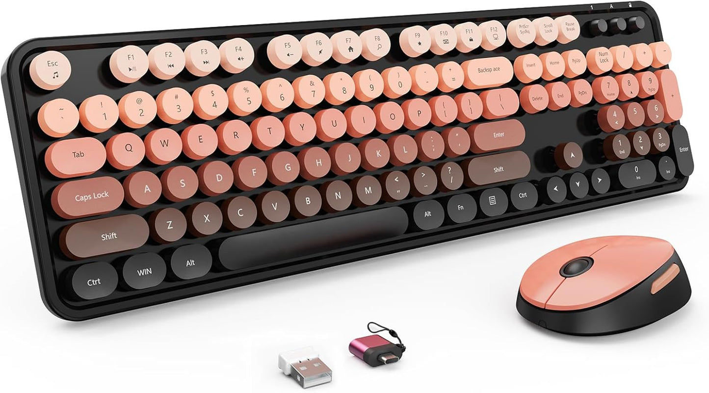 Wireless Keyboard and Mouse Combo with Retro Typewriter Design