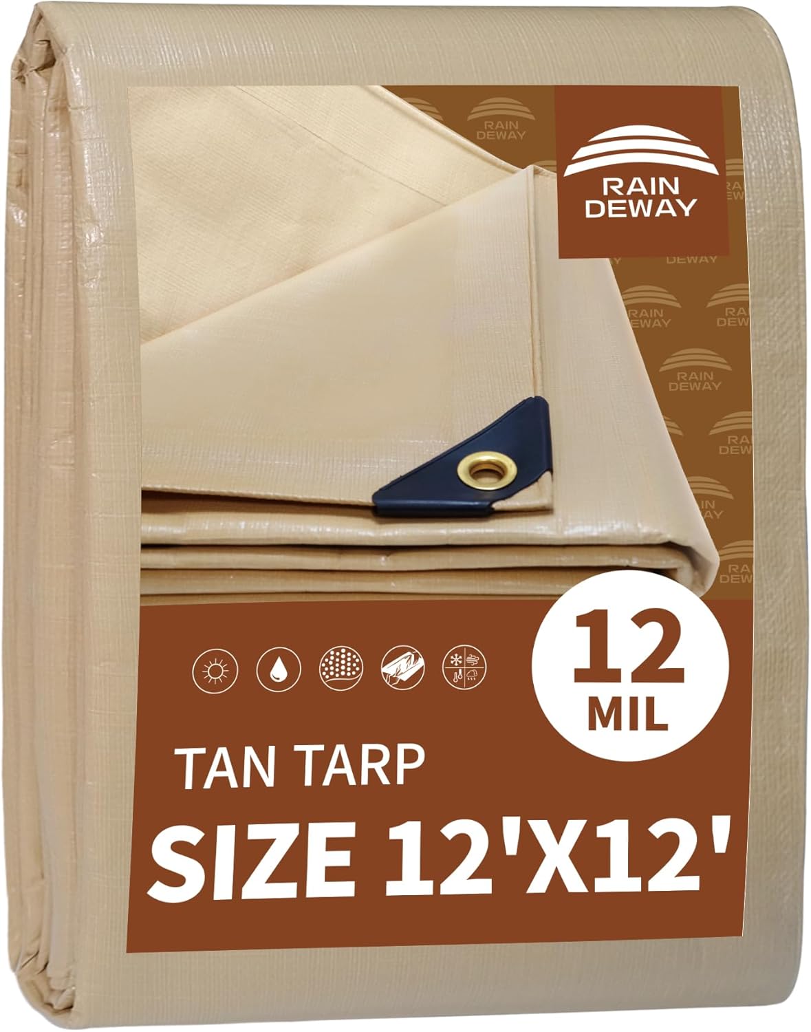 Heavy Duty 12x12 Feet Tan Waterproof Tarp for All Weather Needs
