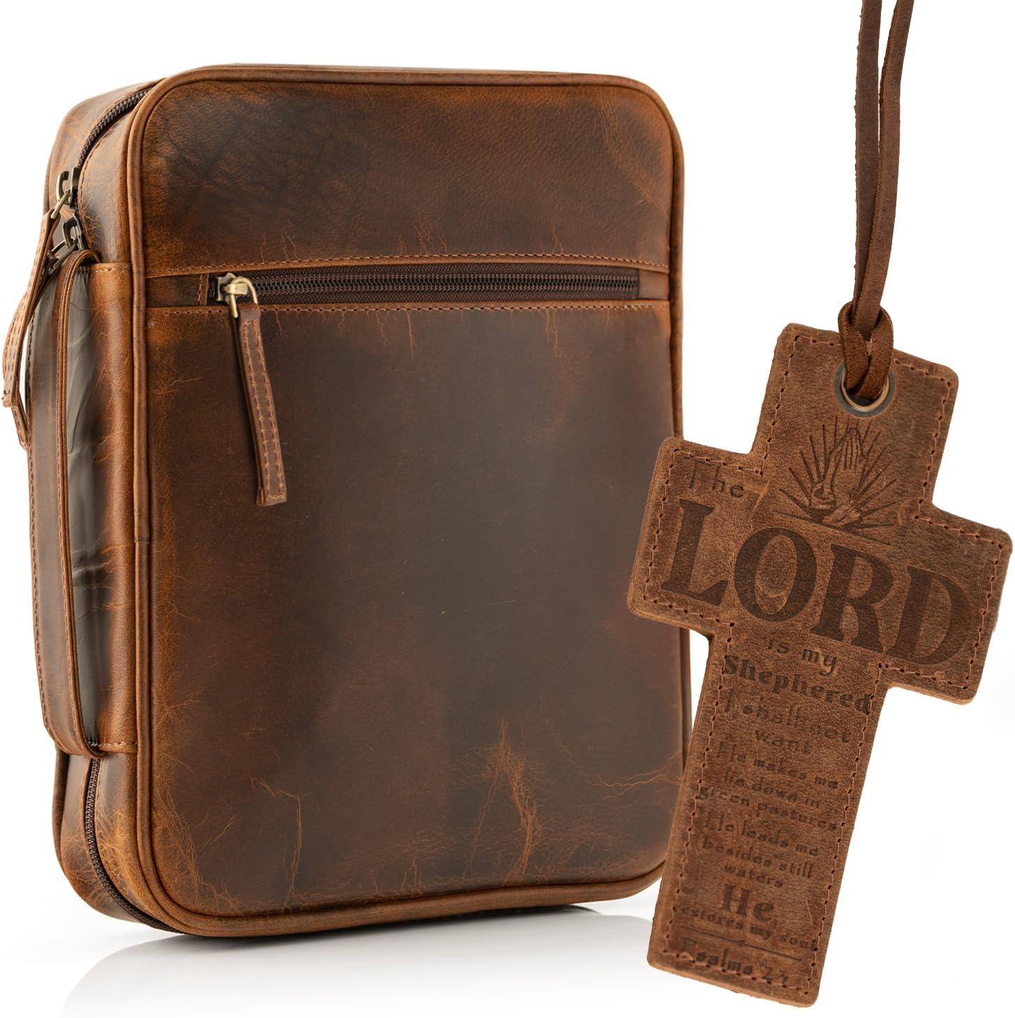 Leather Bible Cover for Men and Women - Antique Brown Case