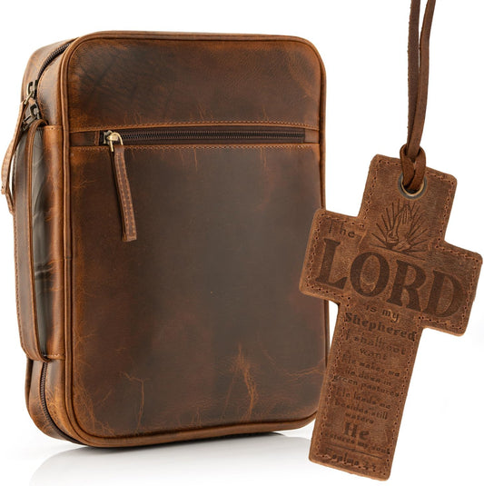 Leather Bible Cover for Men and Women - Antique Brown Case