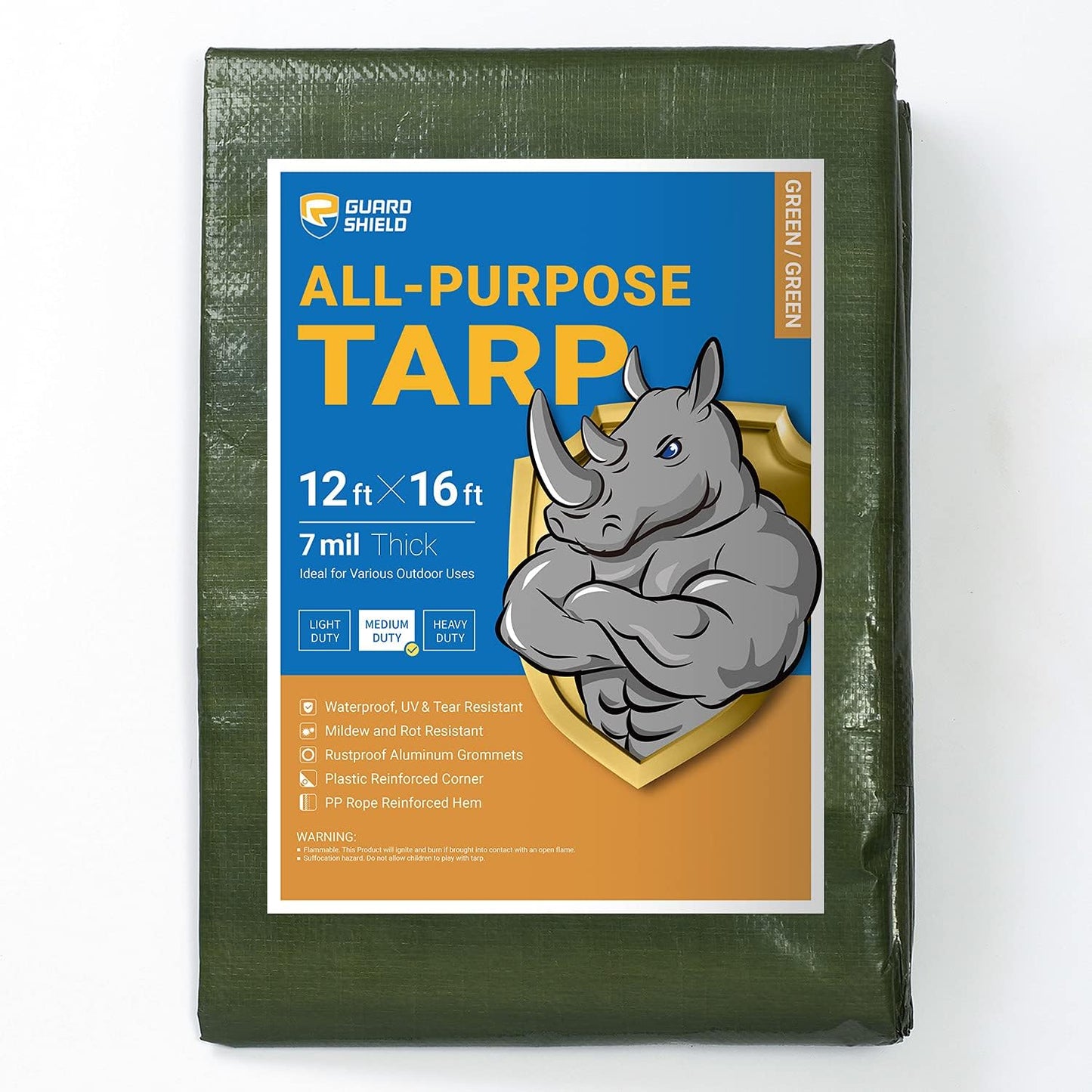 Waterproof Green Tarp 12x16ft - Medium Duty All Purpose Cover