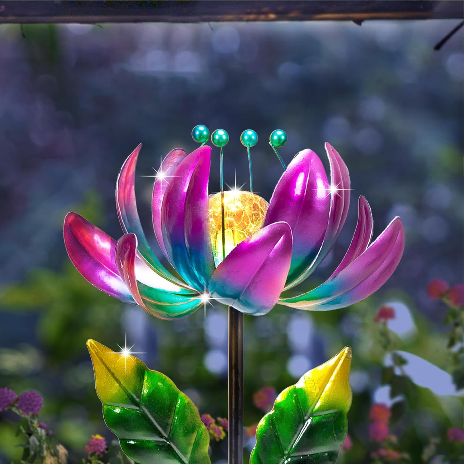Huaxu Solar Outdoor Lights 35.4In Garden Decor Wind Spinners