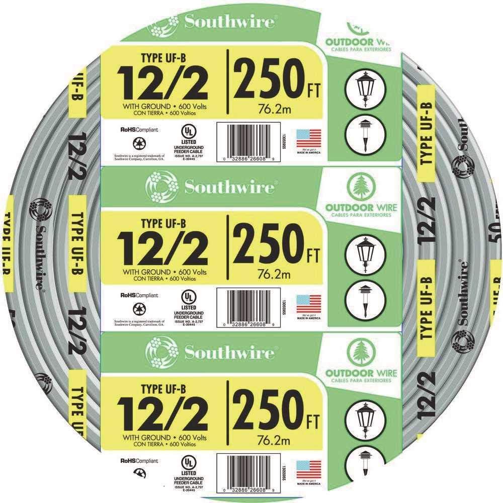 Southwire UF-B Underground Feeder Cable, 12/2 AWG, 250 ft Review