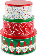 Christmas Cookie Tins 3 Pack - Festive Nesting Metal Containers