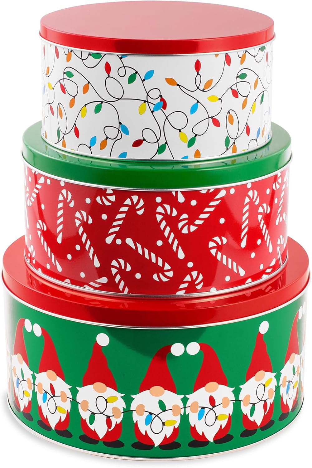 Festive Cookie Tins for Holiday Treats - 3 Pack Gnome Design