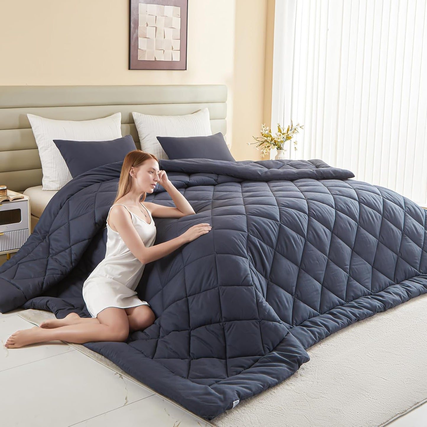 Oversized King Comforter 128x120, Soft Lightweight Quilt