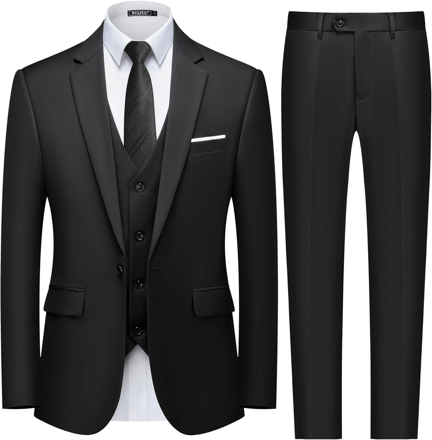 WULFUL Men's Slim Fit 3 Piece Suit for Business and Parties