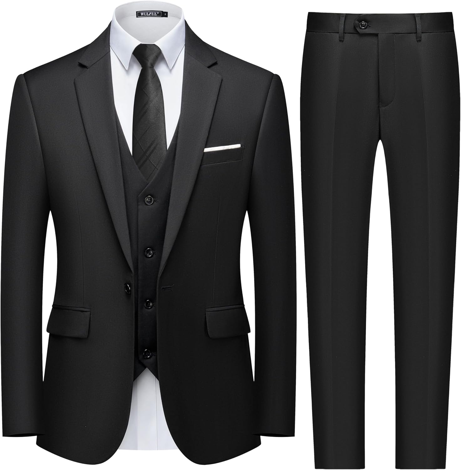 WULFUL Men's Slim Fit 3 Piece Suit for Business and Parties