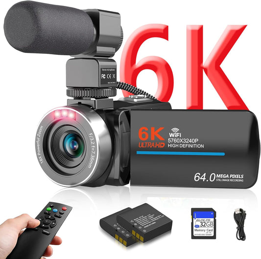 6K Night Vision Camcorder Kit + 32GB SD & Mic