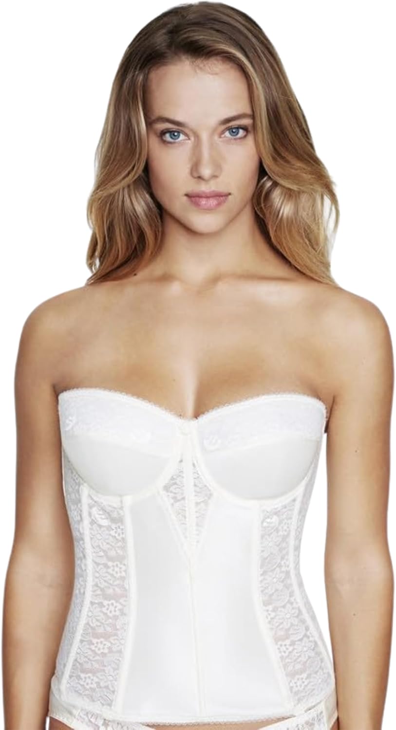 Dominique Womens Lace Longline Corset Bustier Bra for Elegance