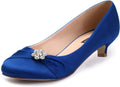 Women Closed Toe Comfort Kitten Heels Satin Rhinestone Pumps