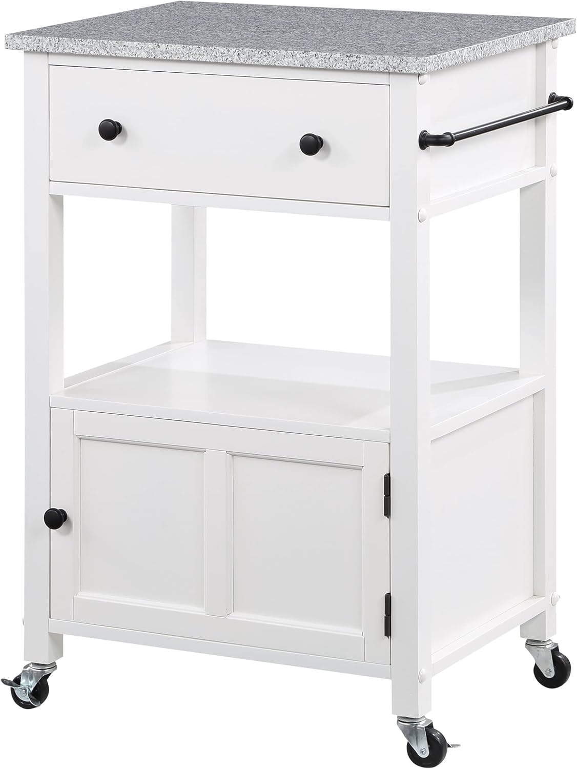 OSP Home Kitchen Cart: Granite Top, Extra Storage, White