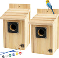 2 Pack Wood Bird Houses with Paint Set for Bluebird Finch Swallow
