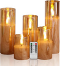 Flameless Glass Pillar Candles 5 Pack - Real Wax Glass Holders