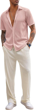 COOFANDY Men's 2 Piece Casual Short Sleeve Button Down Set Suits
