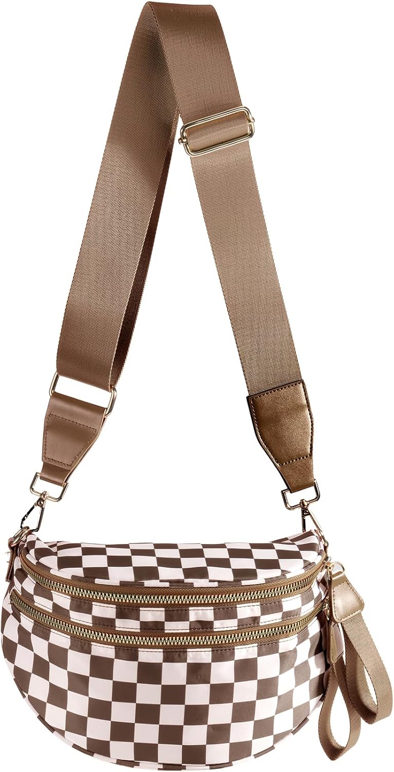 Spacious Checkered Nylon Crossbody Bag for Women - Stylish & Durable