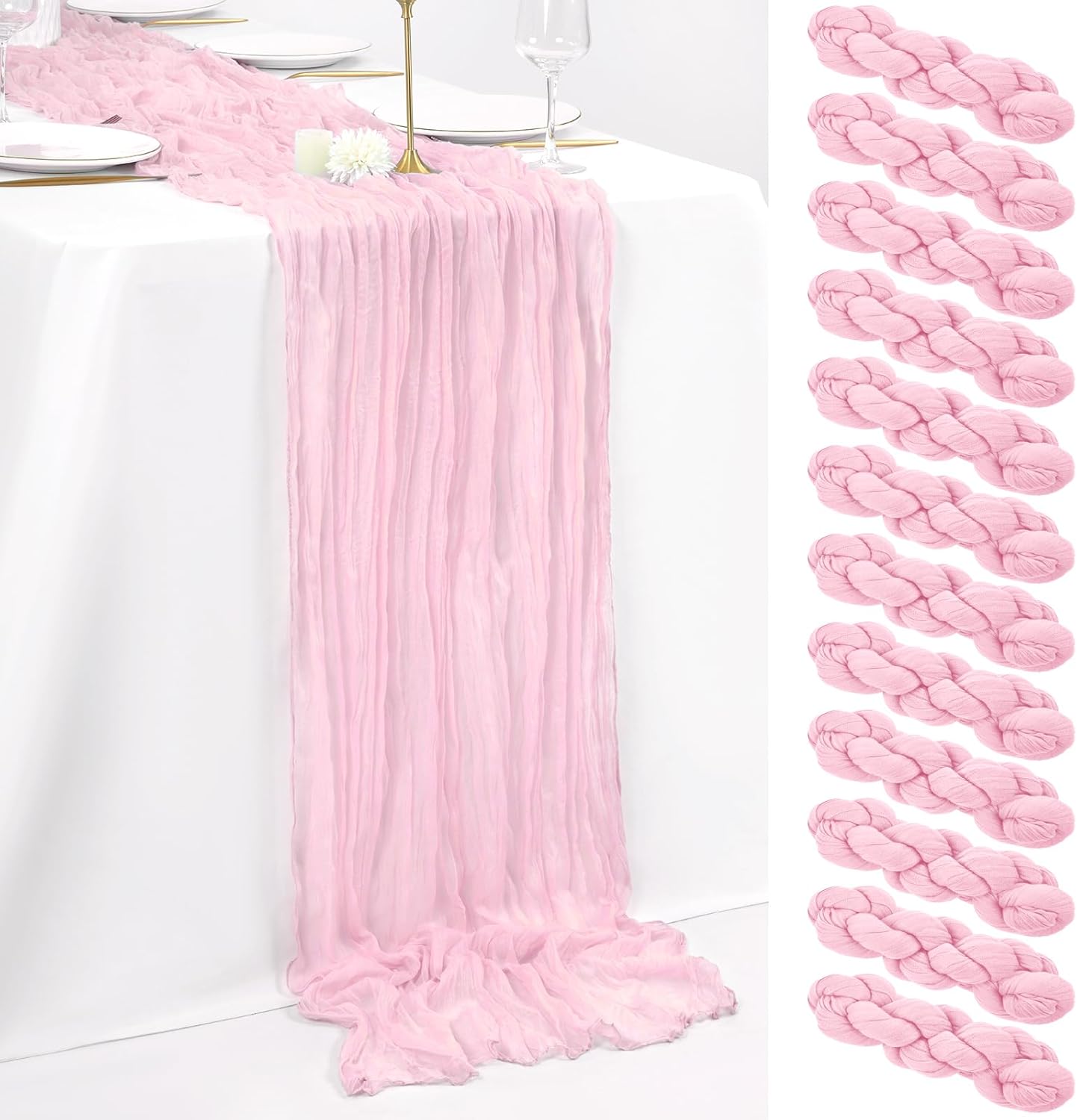 10Ft Light Pink Cheesecloth Table Runner for Elegant Events