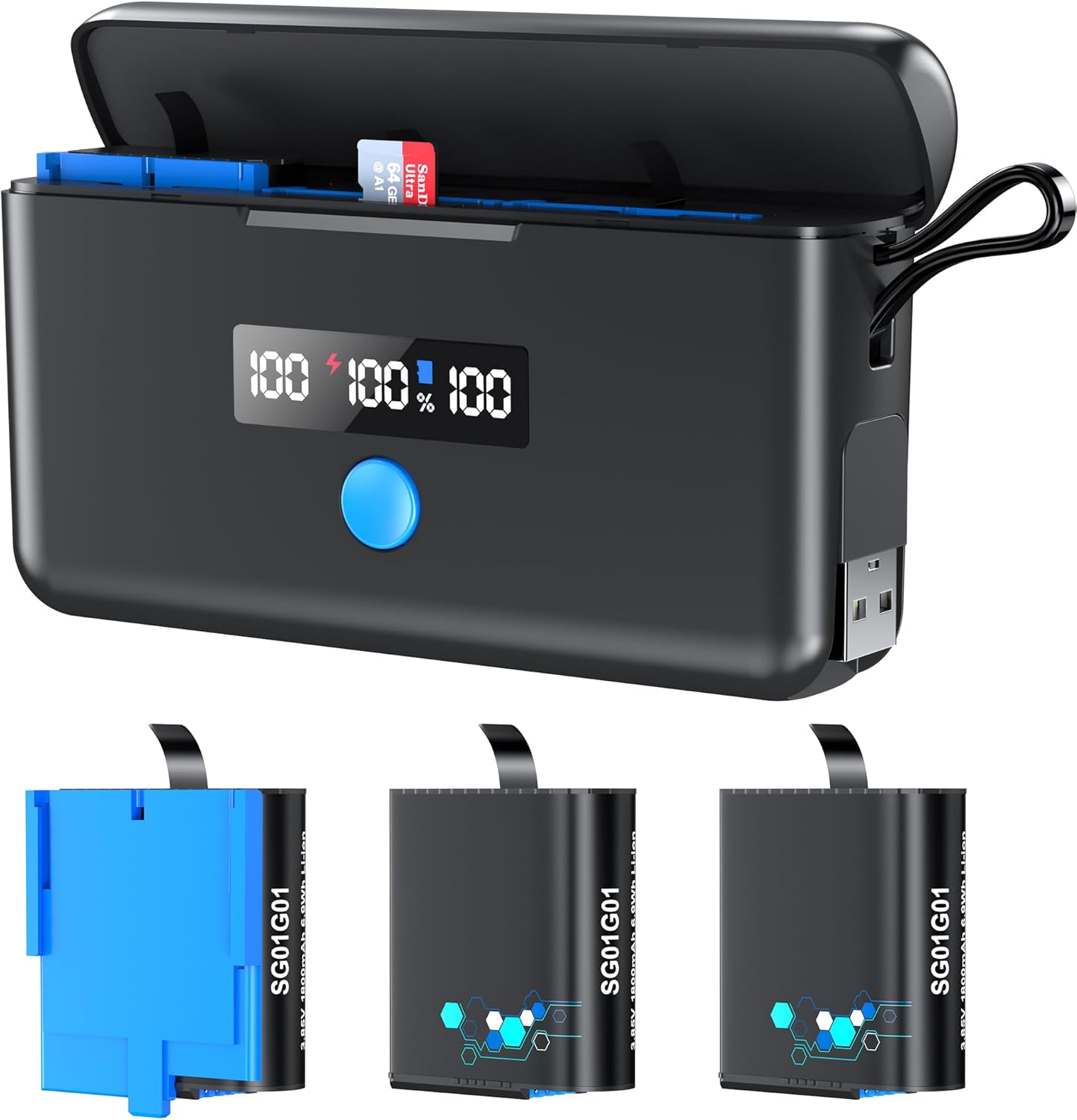 3 Pack GoPro Hero 8/7/6/5 Battery Charger with Display Screen