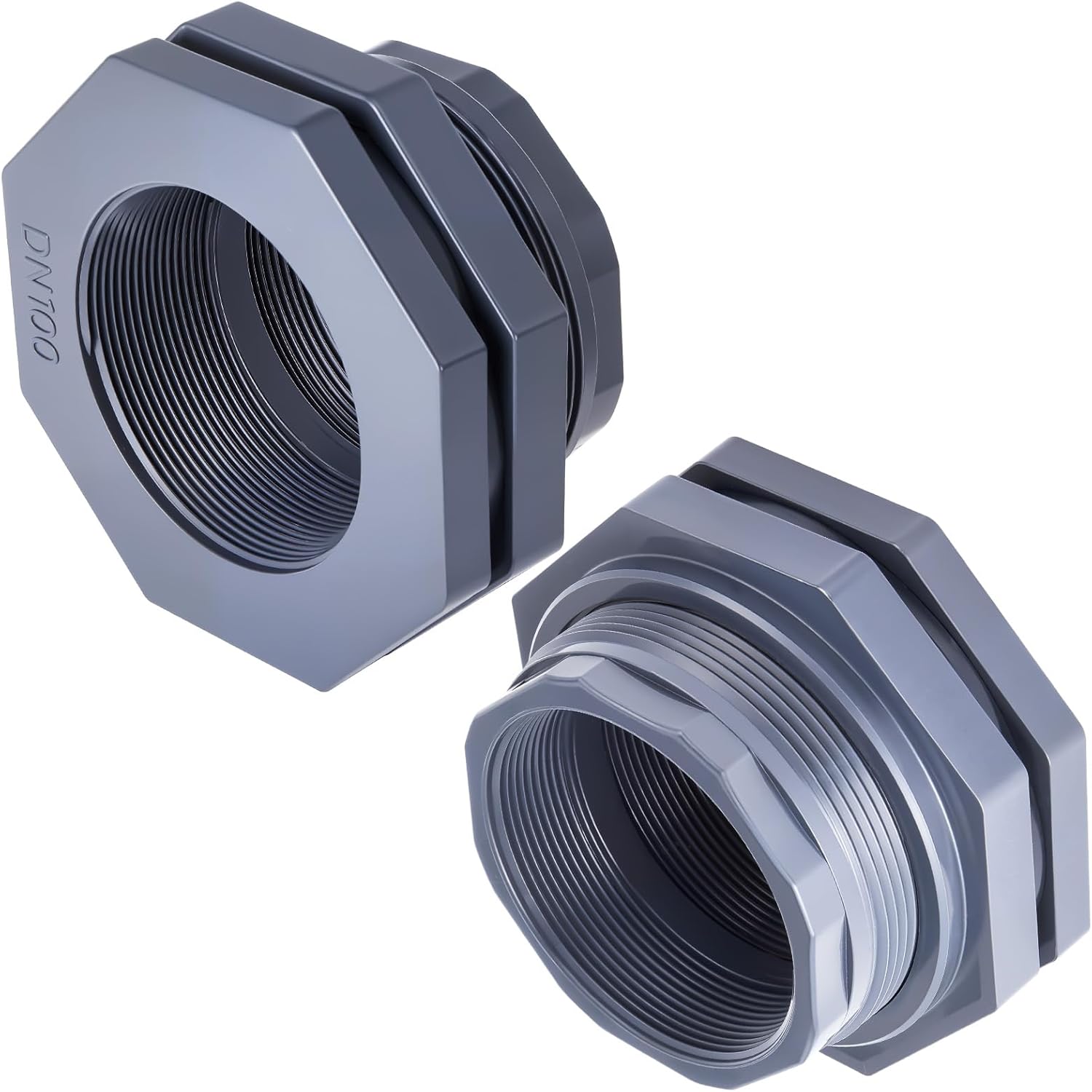 2 Pcs 4 Inch PVC Bulkhead Fitting for Water Tank Connector