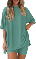 PRETTYGARDEN Women Two Piece Lounge Set - Oversized Tee & Biker Shorts