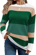 FEKOAFE Women's Striped Crew Neck Pullover Sweater - Lightweight Cozy