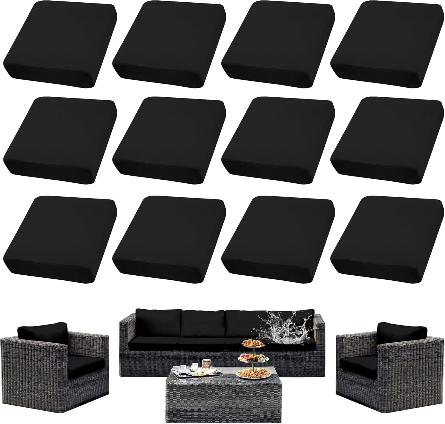 12Pcs Waterproof Patio Cushion Covers for Outdoor Furniture
