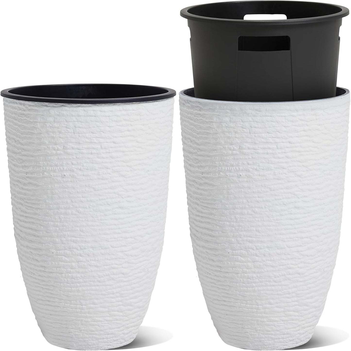 WORTH Garden 2-Pack 21in Tall Planters with Decorative Finish