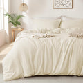 100% Washed Microfiber Beige Duvet Cover Set - Super Soft 3-Piece