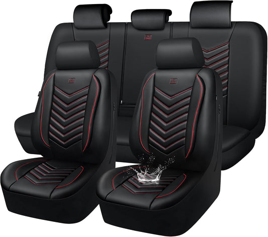 CAR PASS 3D Foam Faux Leather Seat Covers Full Set in Red