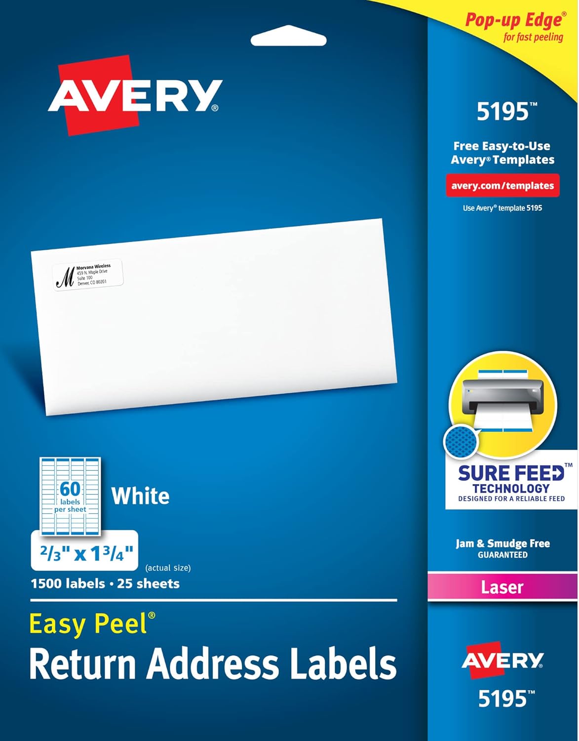 Avery Return Address Labels for Laser Printers - 1,500 Labels