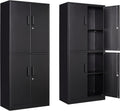 Lockable 71in Metal Storage Cabinet with 4 Doors and 2 Shelves - Black