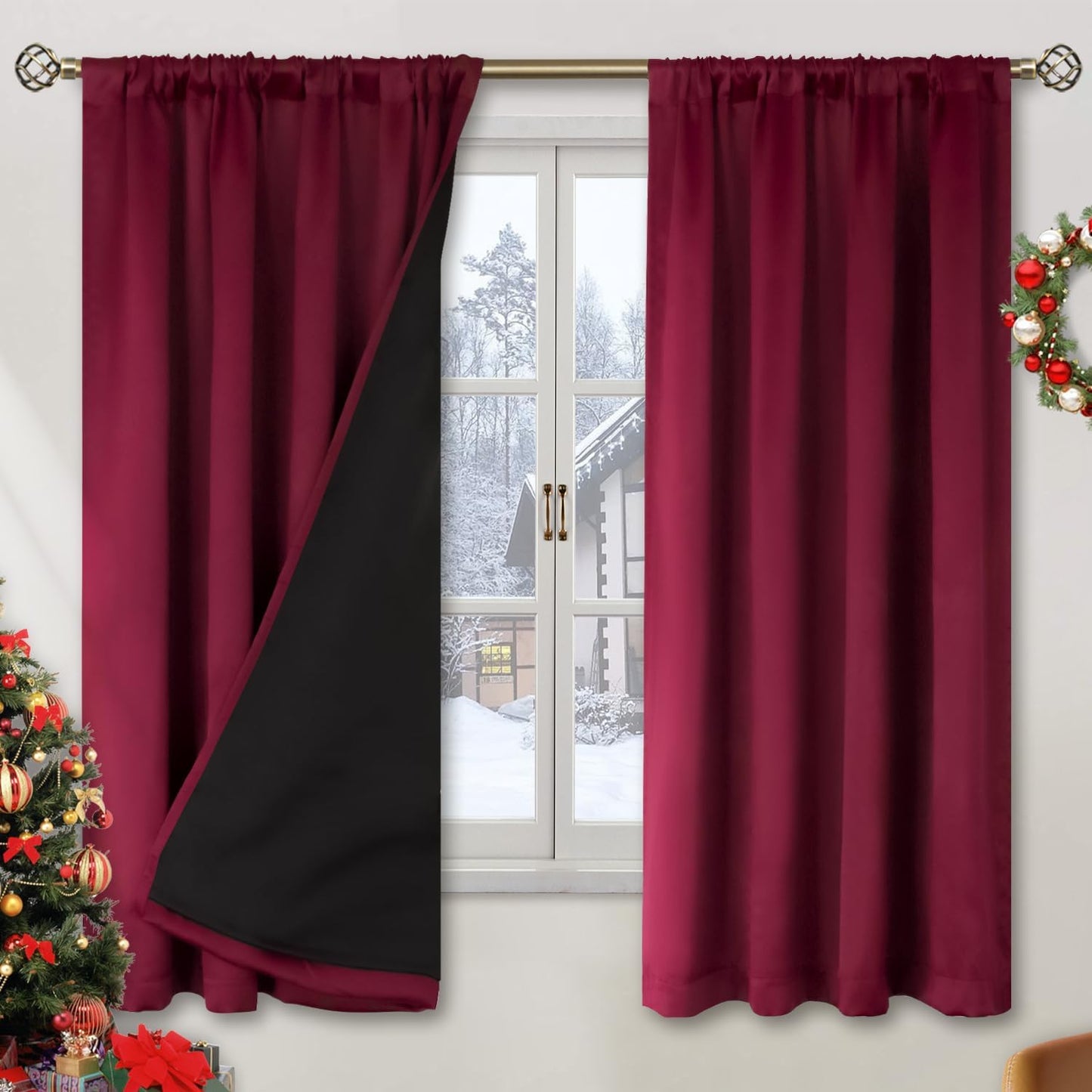 BGment Christmas Red Blackout Curtains for Bedroom 63 Inch