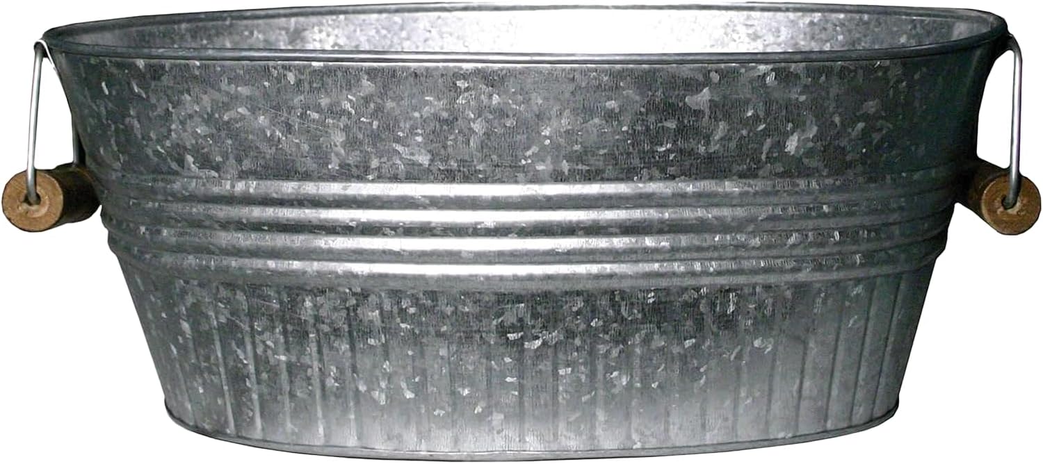 Vintage 14-Inch Oval Galvanized Tub for Indoor & Outdoor Use