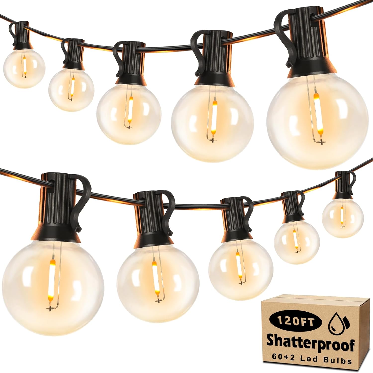 Brightever 120ft Outdoor G40 LED Globe String Lights for Any Space