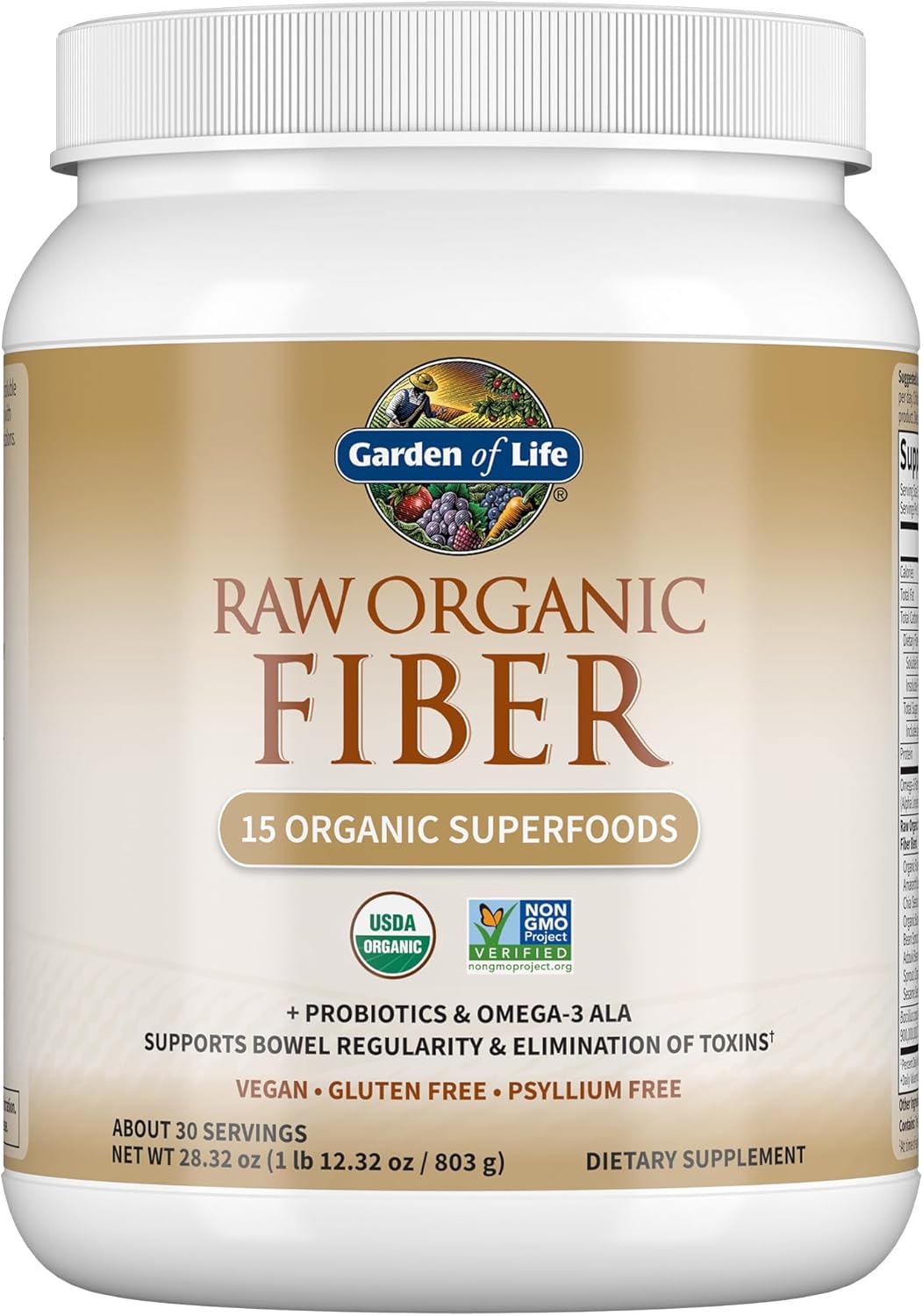Garden of Life Raw Organic Fiber Powder for Gut Health Boost