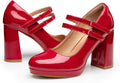 Trary Mary Jane Heels Women Platform Chunky Block Pumps - Retro