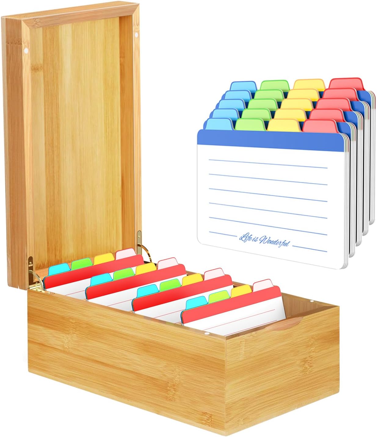 Neando Bamboo Recipe Card Organizer for 4x6 Cards - Stylish Storage