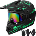 Youth Kids Motocross Helmet 4Pcs Set - DOT Approved Green M