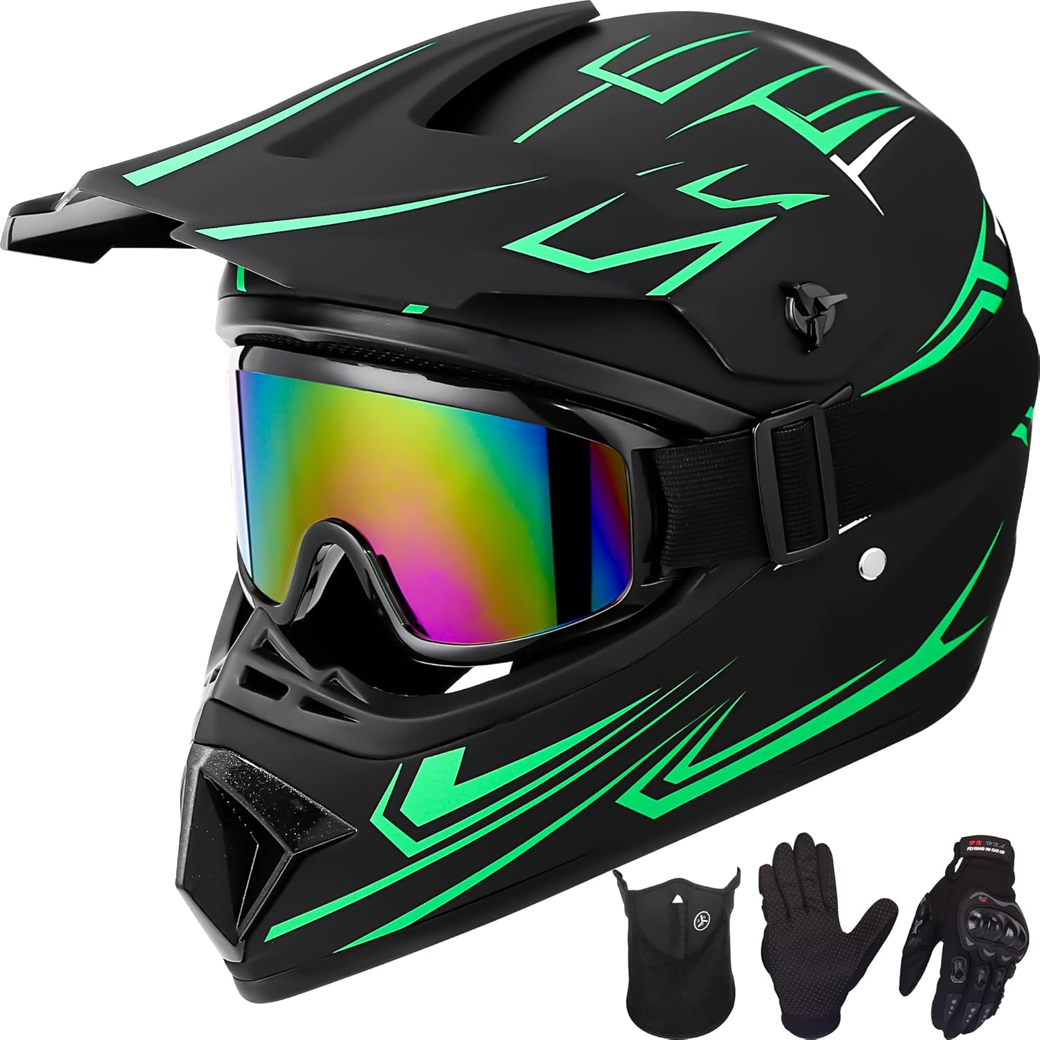 Youth Kids Motocross Helmet Set with Goggles and Gloves for Safety