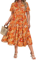 Plus Size Dresses for Curvy Women Collared Vneck Midi Ruffle