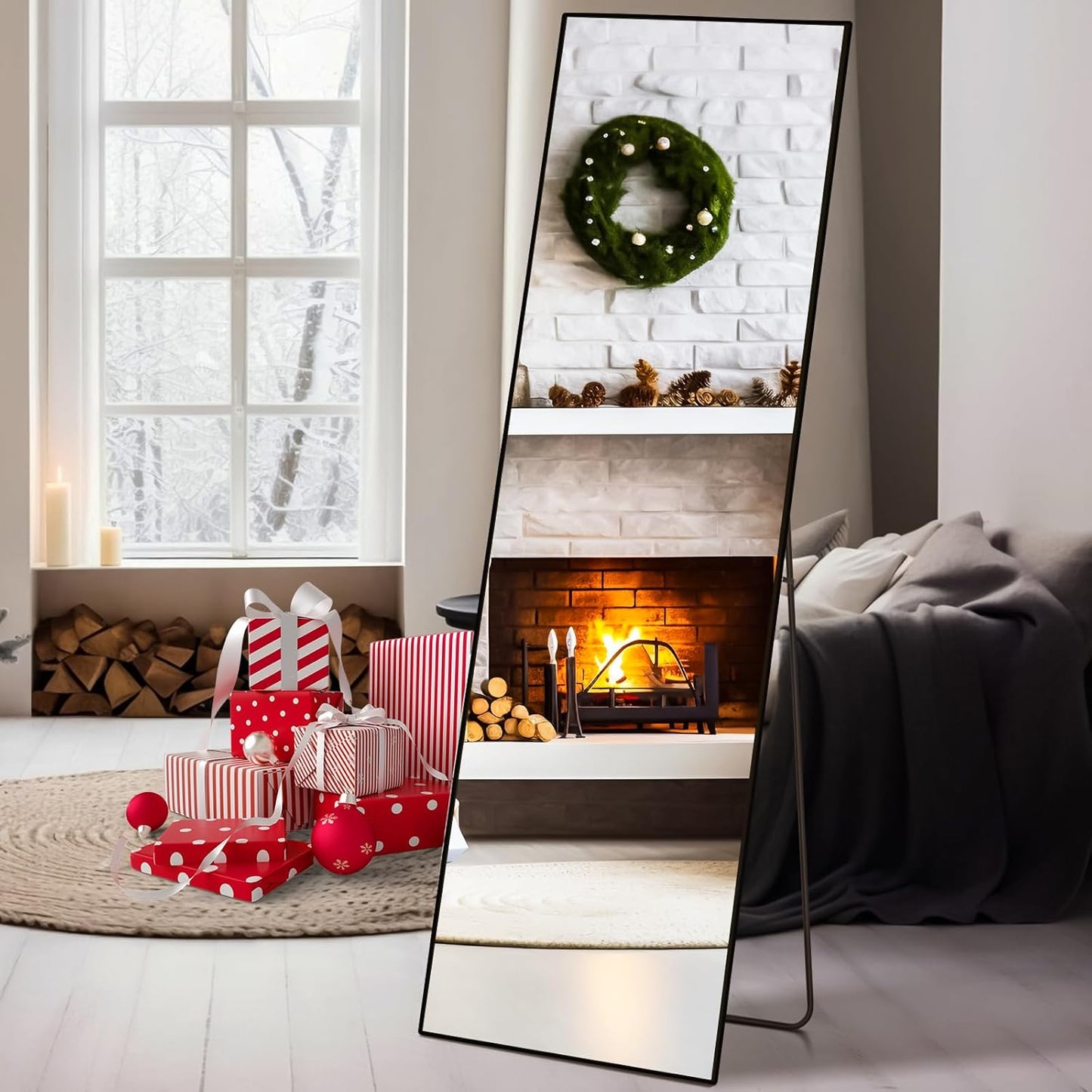 Sweetcrispy Full Length Mirror 59x16 in Stylish Black Frame